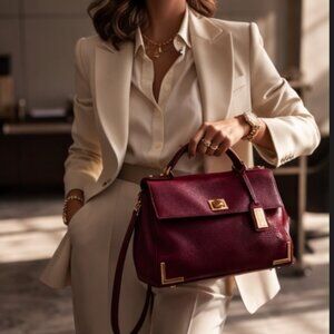 Badgley Mischka Burgundy Pebbled Leather Satchel Top Handle Crossbody
